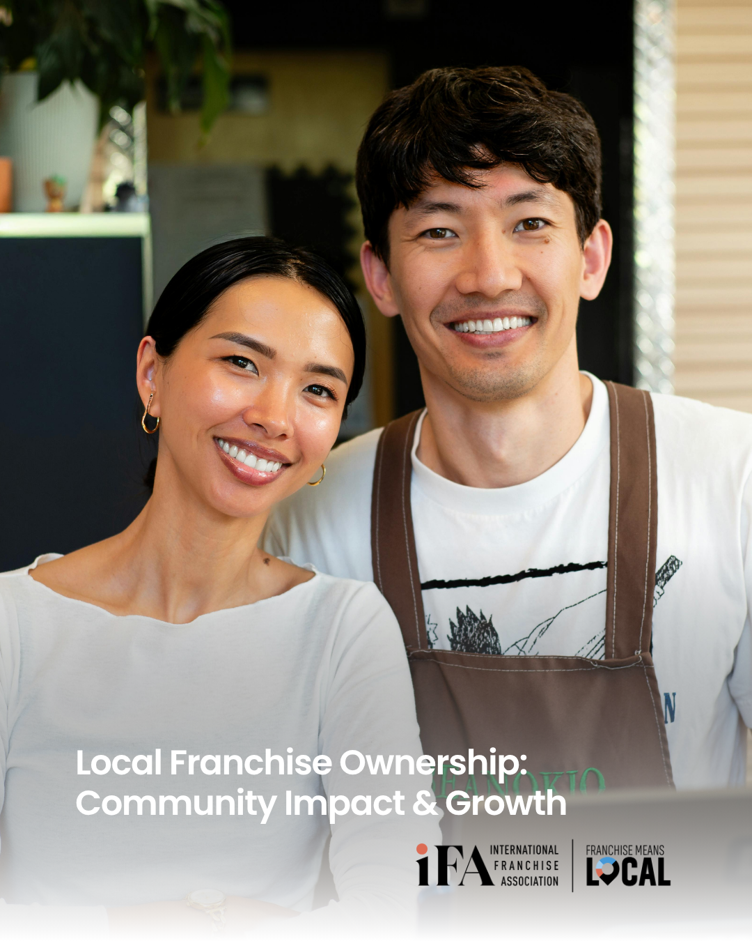 local franchise ownership community of two people outside their business