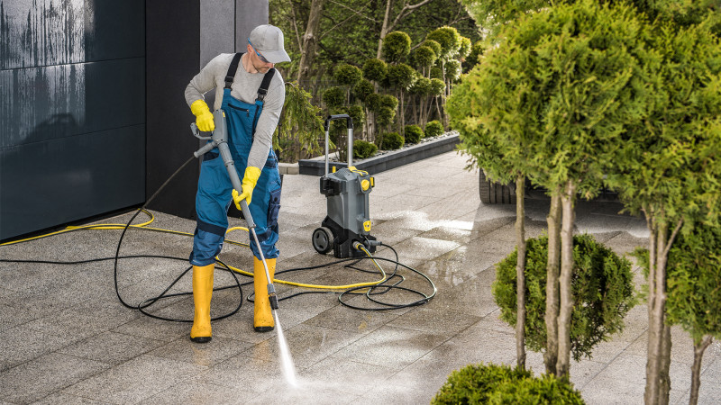 Commercial pressure washing services in Asheville removing dirt, grime, and buildup from exterior surfaces.