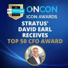 blue gradient background with image of David Earl and ONCON Icon Award